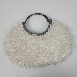 Vintage Womens Iridescent Crystal Hand Bag White Chandelier Beaded Evening Purse